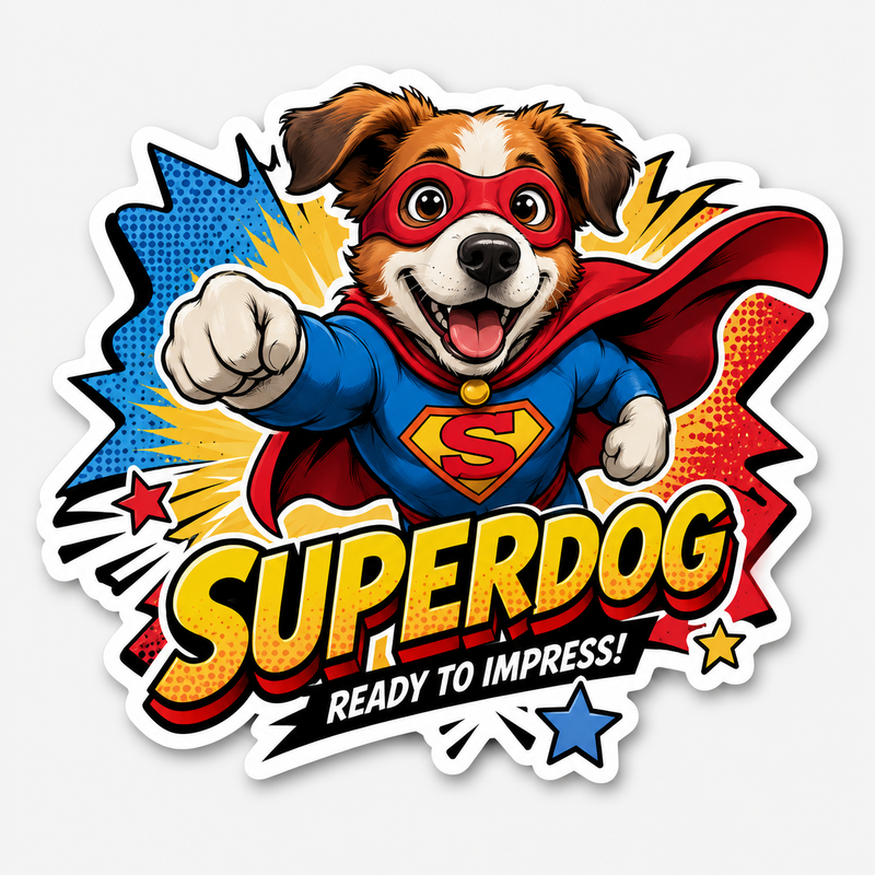     Freiform Sticker konturgeschnitten mit individuellem Superdog-Motiv