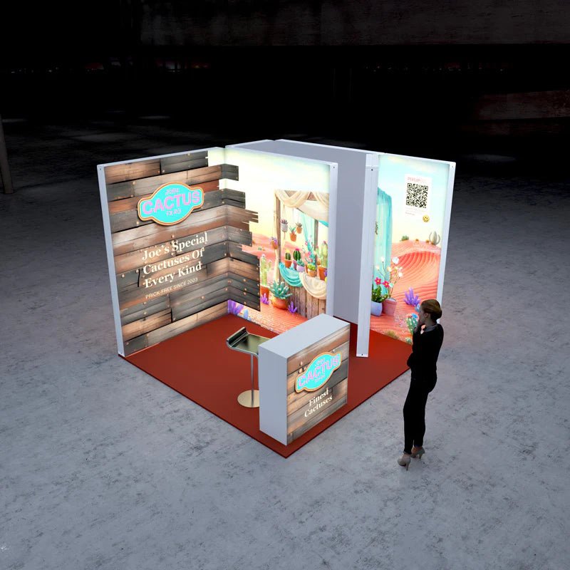 Eck - Messestand 3×3 m inkl. LED - Counter und Kabine – Set S - 16 - VIS24