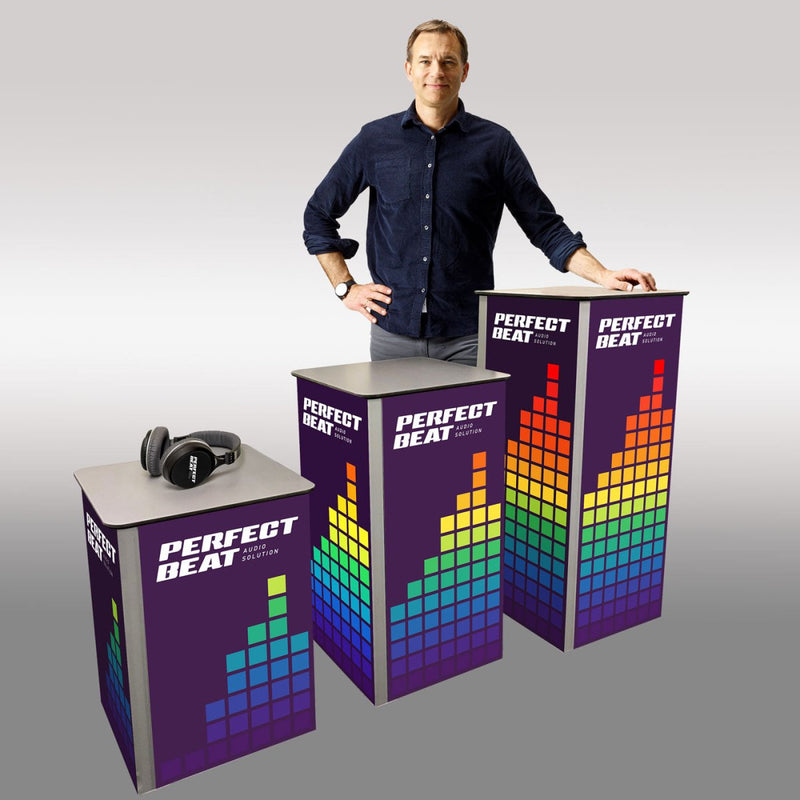 EXPOLINC PRODUCT PODIUM Aluminiumrahmen in drei verschiedenen Höhen für Messestände, Produktpräsentationen und Promotion Counter