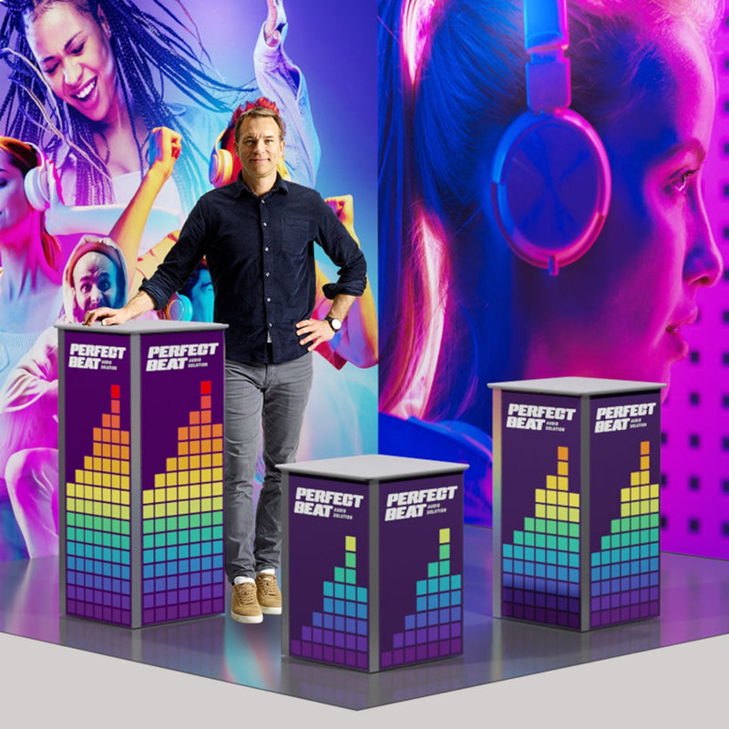 EXPOLINC PRODUCT PODIUM Messetheke und Produktpodest in drei verschiedenen Höhen für Messen, Events und Promotion