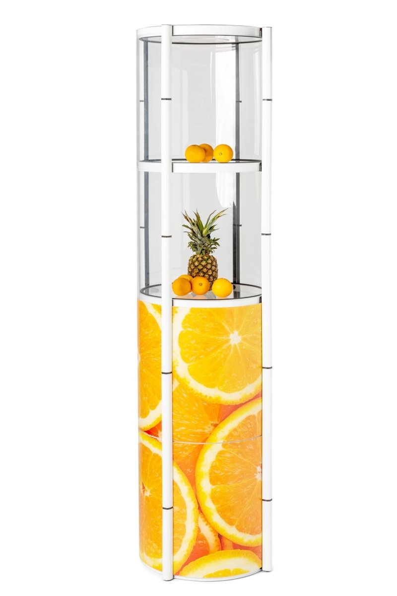 FlexTower – mobile Vitrine mit 4 Ebenen & Lichtfunktion - VIS24
