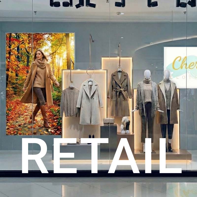 PIXLIP LED-Leuchtrahmen im Einzelhandel zur beleuchteten Präsentation von Mode im Schaufenster