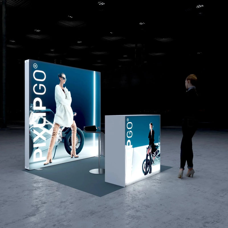 PIXLIP GO Kopfstand 2×2 m Set S-15 – LED Messestand mit Counter - VIS24