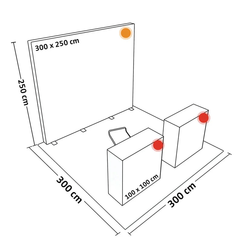 PIXLIP GO Kopfstand 3×3 m Set S-06 – LED Messestand mit 2 Countern - VIS24