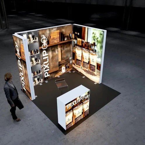 Reihen Messestand 3x3 m inkl. LED Counter L White, Set S-03 Pixlip Go