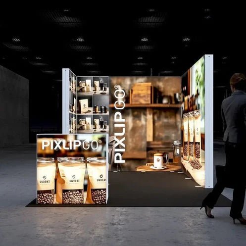 VIDEO: PIXLIP GO Kopf Messestand 3x3 m inkl. LED Counter L White – kompakt & flexibel für maximale Wirkung!