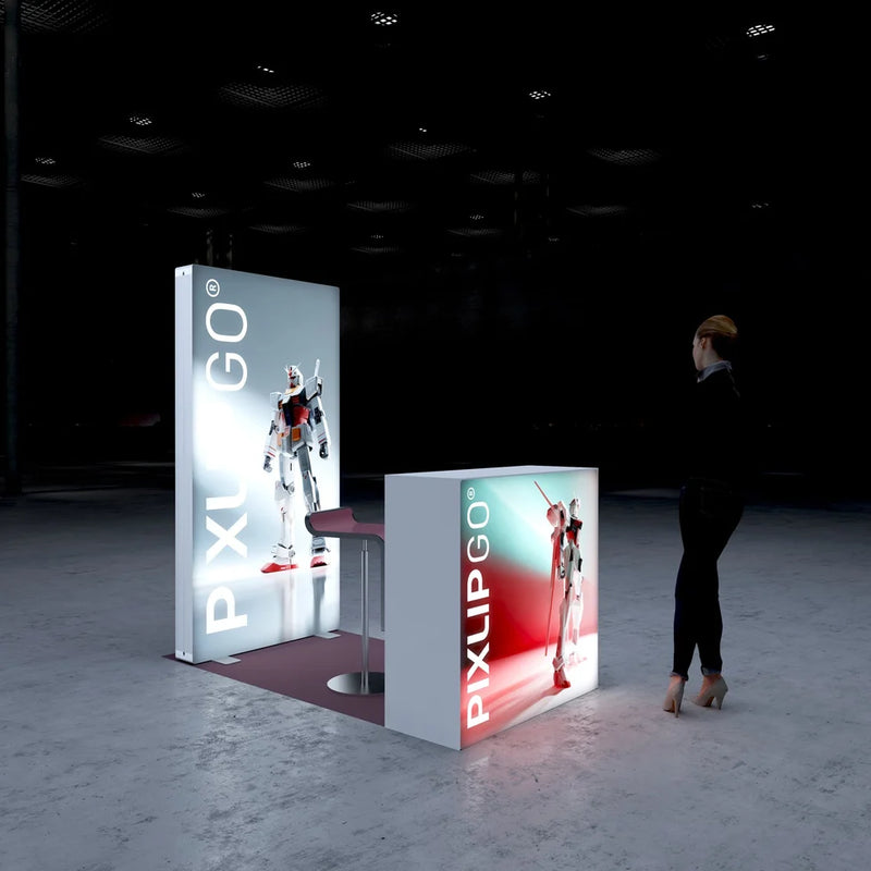 PIXLIP GO S-14 LED Messestand 1x2 m Kopfstand mit LED Messewand und Counter