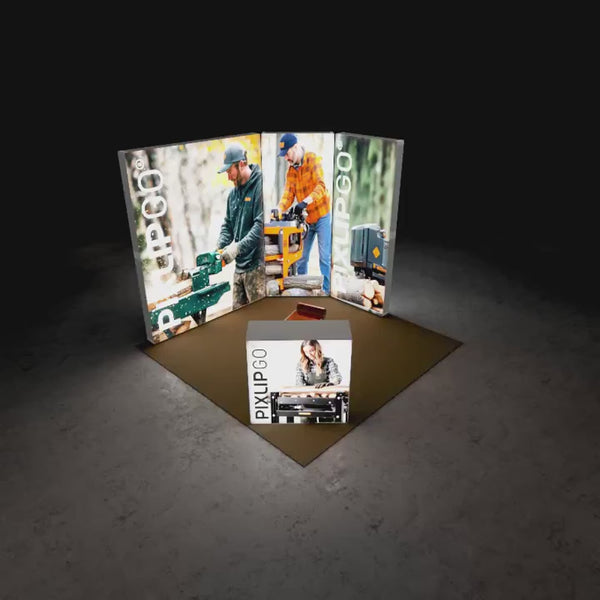 Video des PIXLIP GO S-08 LED Eck-Messestands 3x3 m mit werkzeuglosem Aufbau und modularem Messesystem