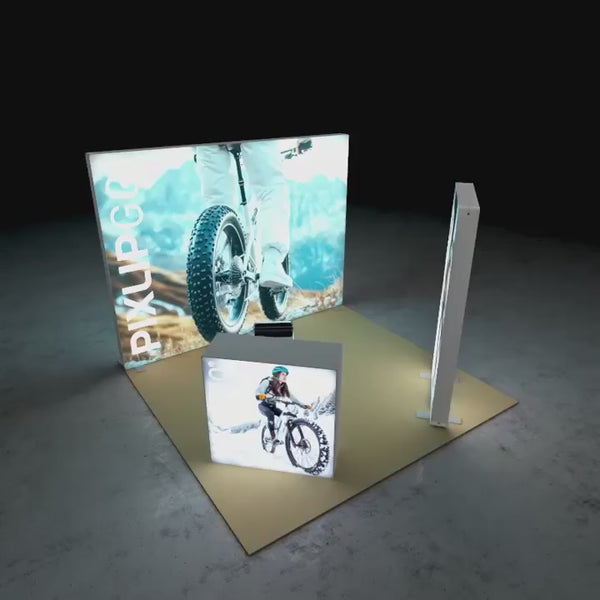 Video des PIXLIP GO S-12 LED Kopfstands 3x3 m mit modularen LED Messewänden und werkzeuglosem Aufbau