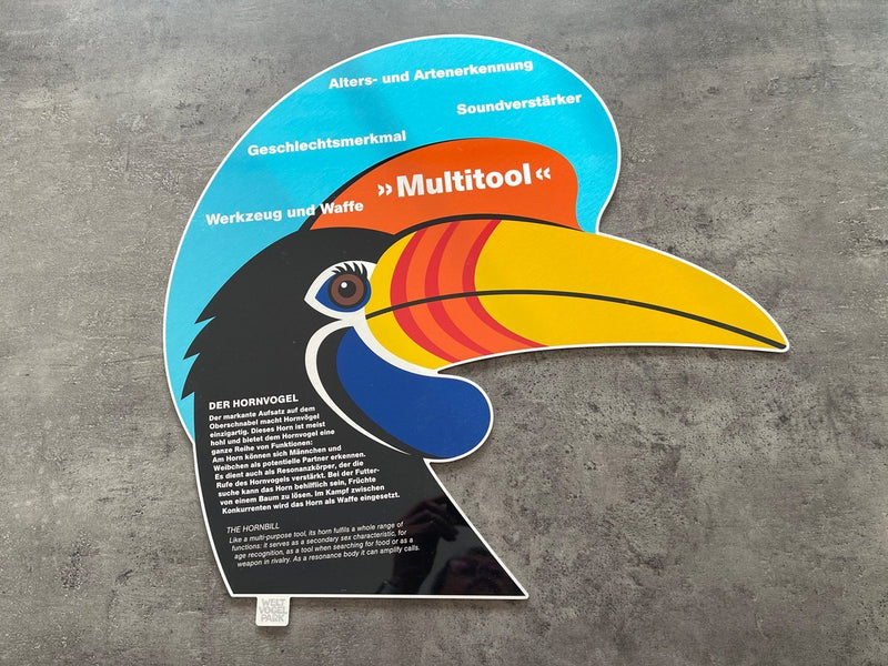 Hochwertiger Direktdruck mit Weißdruck auf Butlerfinish Dibond. Ideal für Tierparks, Zoos oder Ausstellungen – wetterfest & UV-beständig.