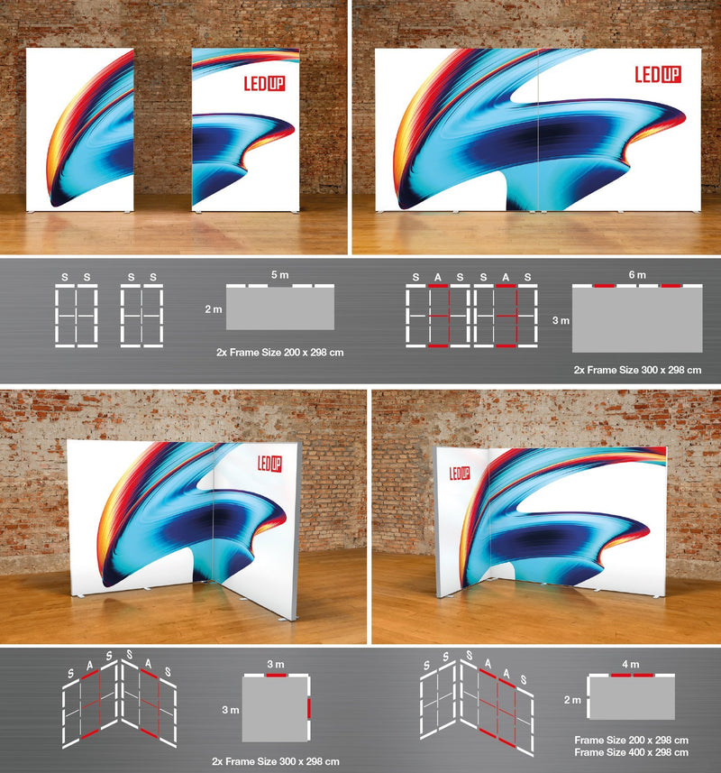 BIG LED-UP Messesysteme Anbaumodulen sind lieferbar in 50, 75 oder 100cm Breiten
