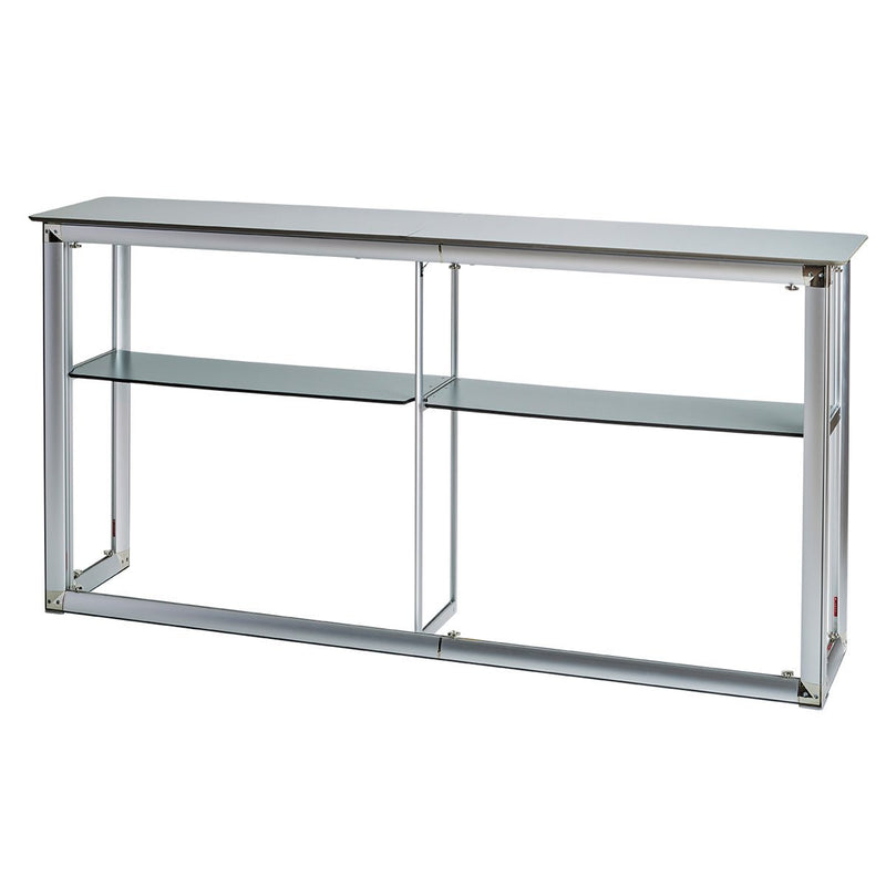 ückseite des Expolinc Classic Frame Counters mit Aluminiumrahmen, Tischplatte und Ablageboden