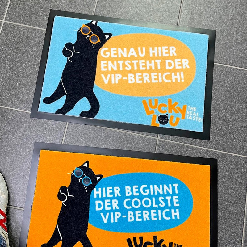 Individuell bedruckte Logomatte mit schwarzem Gummirand für Point of Sale und Eingänge