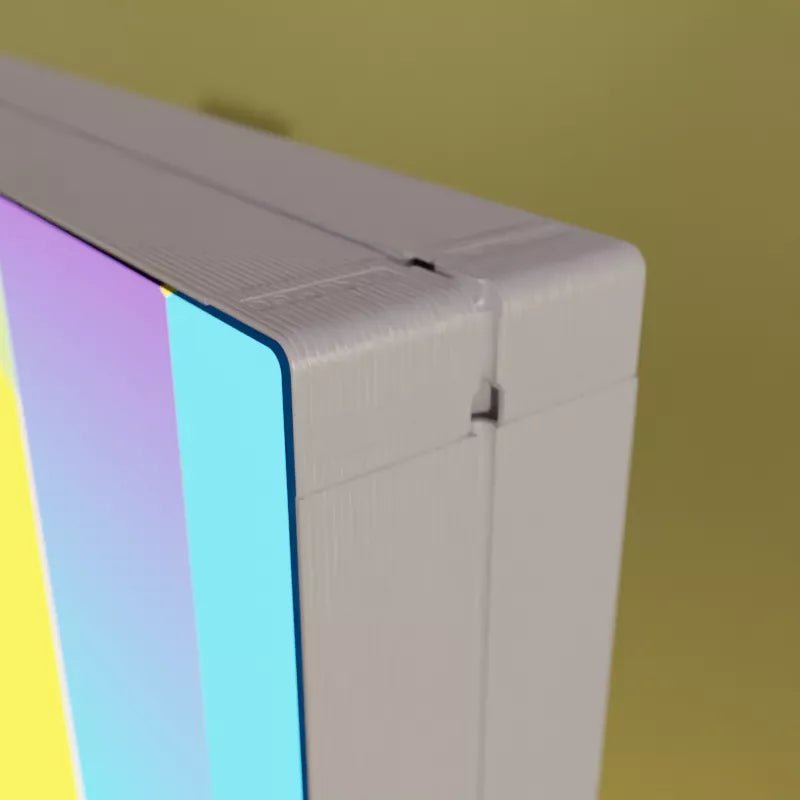 Pixlip Go– Eckverbindung mit eingefasstem Stoffpaneel im Detail