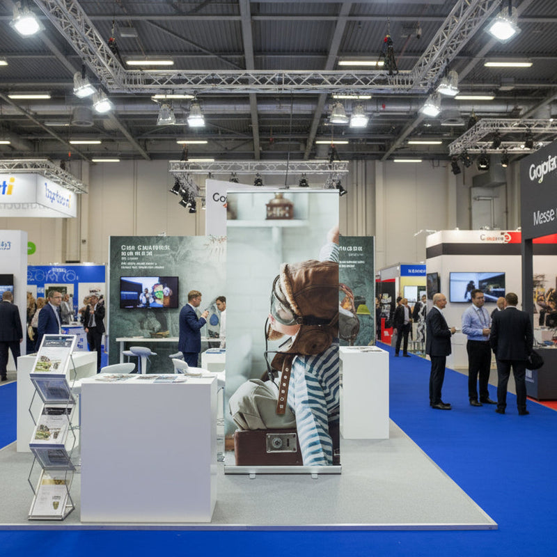 Roll-Up Banner Nachdruck mit neuer Werbegrafik für Messen